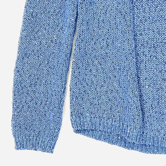 Chico's Blue Sequin Chunky Cable Knit Pullover V-Neck Sweater Womens 1 Medium 8 - Picture 3 of 5